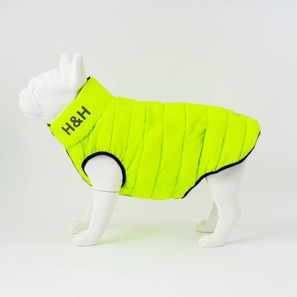 New Reversible Dog Puffer Jacket Yellow/Green & Navy - Picture 1 of 3